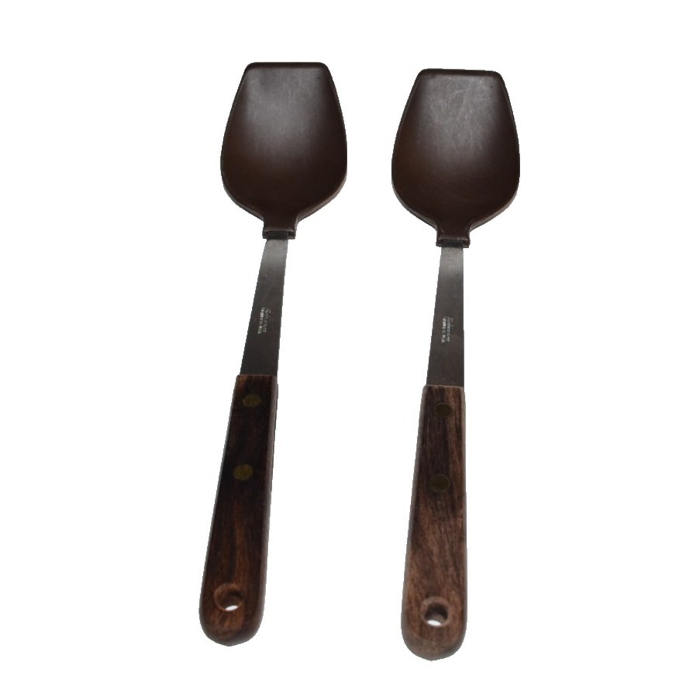 Vtg Robinson Nylon Stainless Steel Brown Spoon Wood Handle 11.5" USA Basting 2pc
